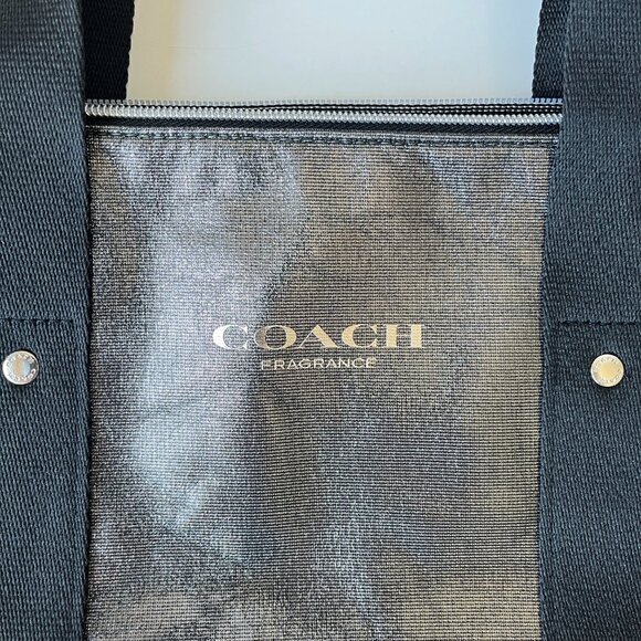 Coach Fragrance Tote bag metallic silver black travel  Coach Fragrance Silver Metallic Overnight Weekender Tote Bag Purse Large